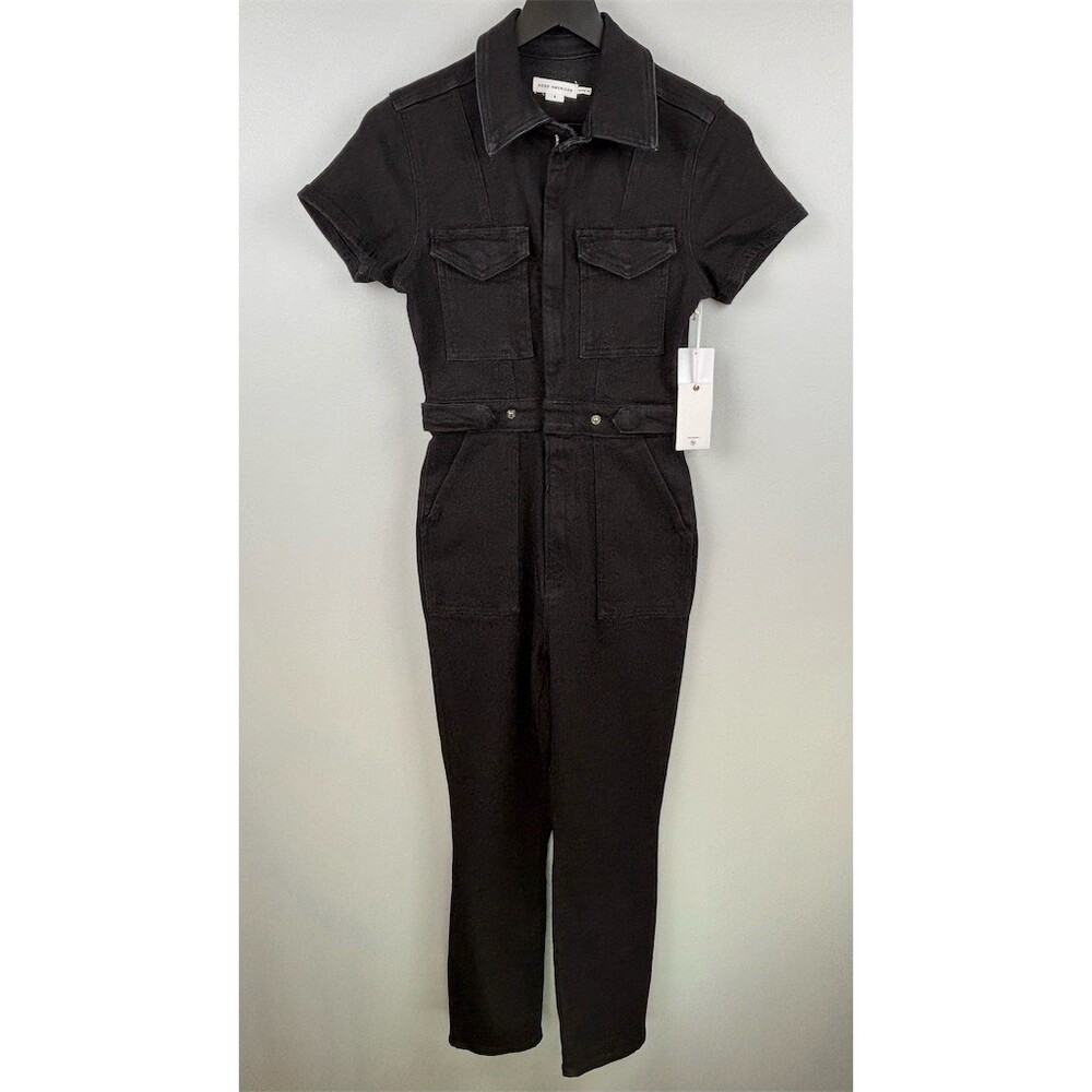 Good American Jumpsuit Womens Black Wash Utility Denim Zip Front - Picture 5 of 12